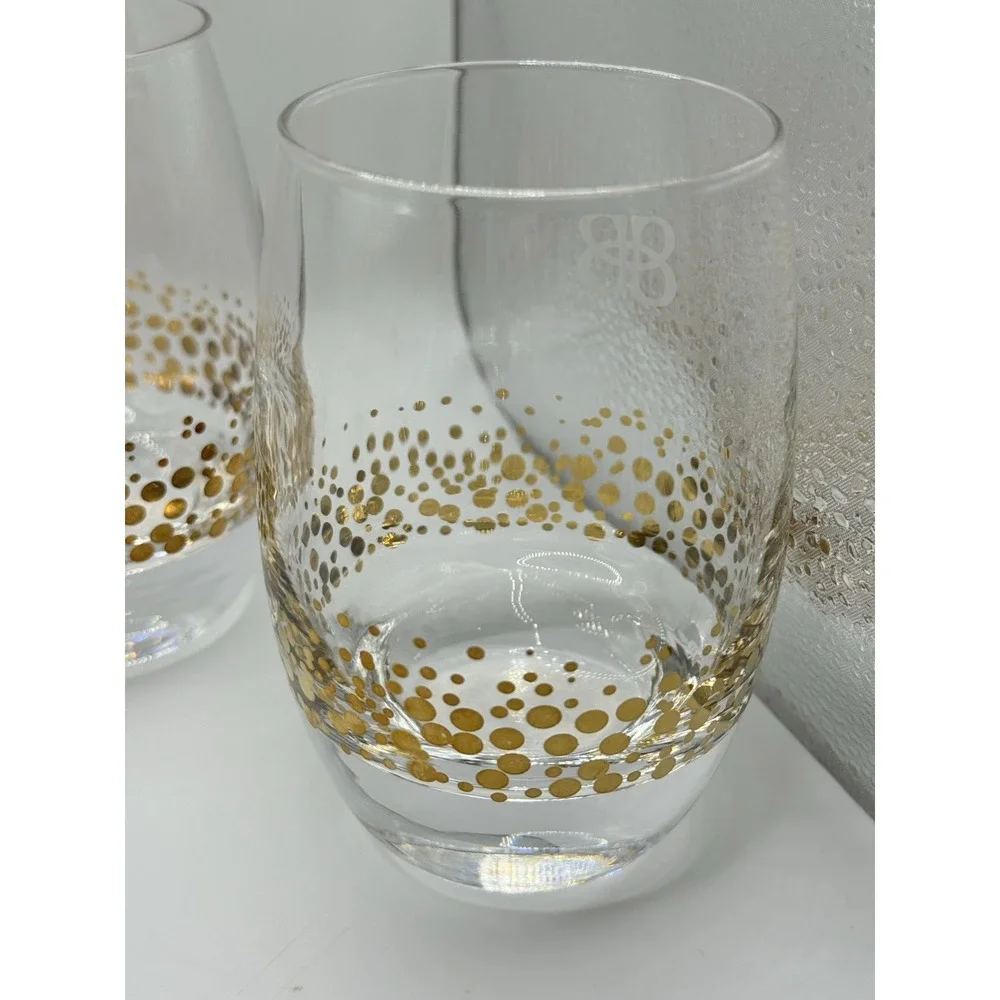 Baileys Irish Cream Gold Dot Confetti Etched Rocks Low Ball‎ Glasses Barware (4)